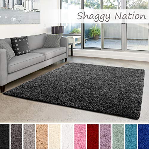 Shaggy-Teppich | Flauschiger Hochflor für Wohnzimmer, Schlafzimmer, Kinderzimmer oder Flur Läufer | einfarbig, schadstoffgeprüft, allergikergeeignet | Dunkelgrau - 160 x 230 cm