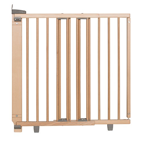 Geuther - Schwenk- Treppenschutzgitter 2733+, für Kinder, Hunde und Katzen, Made in Germany, Befestigung mit Schrauben/Klemmen am Geländer, verstellbar, Holz, natur, 67 - 107 cm, TÜV geprüft