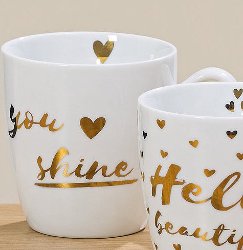 Jumbotasse 480ml Porzellan you shine Gold-Druck H10 cm Jumbobecher Kaffeetasse