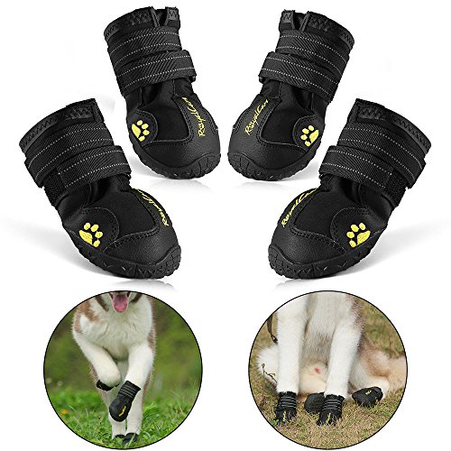 RoyalCare Wasserdichte Hundeschuhe, Wasserdicht mit Anti-rutsch Sole passend für mittlere und große Hunde, 4-er schwarz 7#