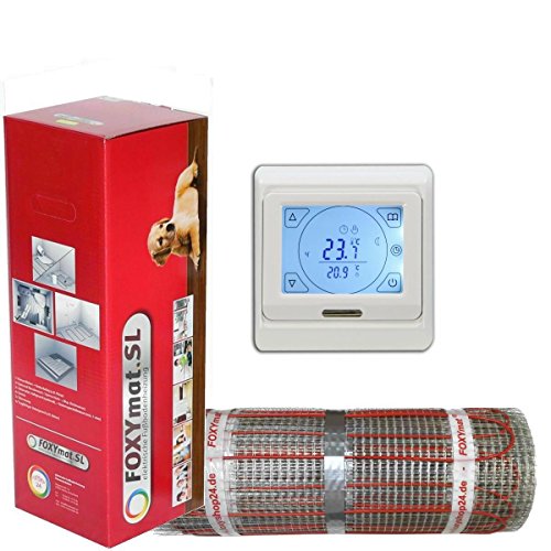 FOXYSHOP24-elektrische Fußbodenheizung PREMIUM MARKE FOXYMAT.SL RAPID (200 Watt pro m²,für die schnelle Erwärmung) mit Thermostat QM-BLUE-TS,Komplett-Set, 2.0 m² (0.5m x 4m)