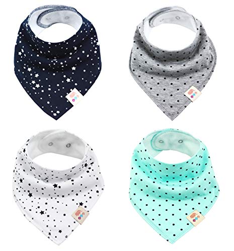 Baby Dreieckstücher 4 Stück Halstuch süße unisex aus Baumwolle mit verstellbaren Druckknöpfen Spucktuch Lätzchen für Kleinkinder Jungen und Mädchen (Unisex Set)