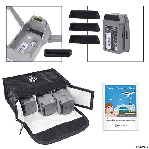 CamKix Reisesicherheits-Pack Kompatibel mit DJI Mavic 2 - Für 3 Akkus - Beinhaltet: LiPo-Sicherheitstasche, 3x Akku-Deckel, 1x Ladeanschluss-Abdeckung und Reise-Anweisungen - Ideales Schutz-Set