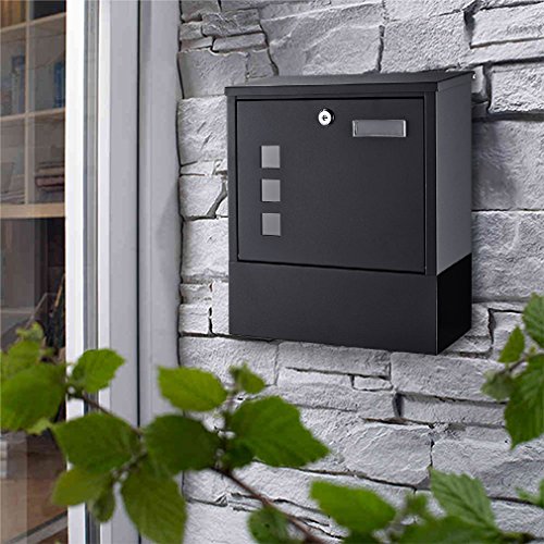 WOOHSE Design Briefkasten anthrazit mit Zeitungsfach, Namensschild, Sichtfenster, Edelstahl pulverbeschichtet, abschließbar, 2 Schlüssel, Farbe: matt