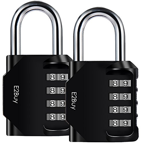 2 Pack 4-Stelliges Zahlenschloss, E2BUY Kombinationsschloss, Vorhängeschloss, Wetterfestes Metall & Plated Steel Combination Lock für Schule, Angestellter, Gym & Sports Locker, Case, Toolbox, Zaun, Hasp Cabinet & Storage - Schwarz