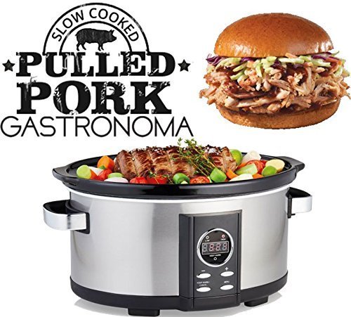 Gastronoma 18280000 Digitaler Pulled Pork Slow Cooker Schongarer, 6,50 Liter, 315 Watt, Edelstahl,