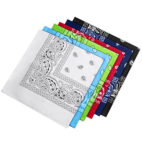HBselect 6 Stück Bandana Kopftuch Halstuch 100% Baumwolle mit original Paisley und Cashew Muster für Damen 54×54cm