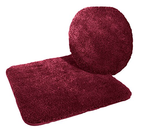 Kinzler J-10053/13 Mikrofaser Bademattenset 2-teilig, WC-Deckelbezug 47 x 50 cm, und Vorleger ohne Ausschnitt 50 x 55 cm, bordeaux
