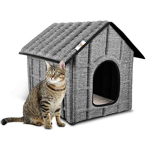 Katzenhaus für Draußen, PUPPY KITTY Winterfest Katzenhöhle Faltbar Hautier Haus mit Abnehmbarem Matratze Weich und Warm für Hund Katze Hündchen Kaninchen