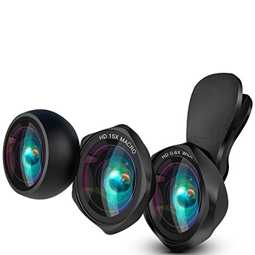 HD Handy Objektiv Set – Luxsure 100° Weitwinkelobjektiv + 15X Makro Objektiv + Fisheye Objektiv Fischauge lens linse für iPhone X / 8 plus / 8 / 7 plus / 7 / 6 / iPad / Samsung Galaxy s6/s7/s8 & Smartphones & Laptops (Schwarz)