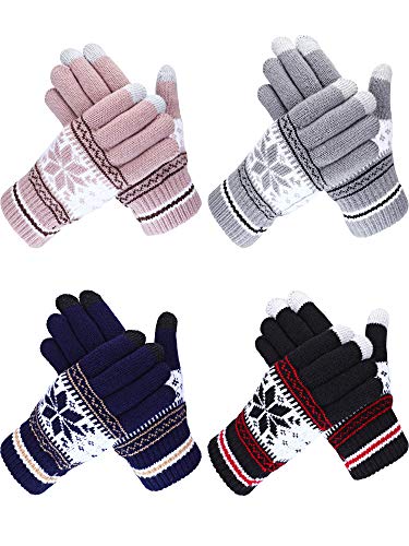 Bememo 4 Paare Winter Strick Handschuhe Warm Touchscreen Fäustlinge für Erwachsene Damen und Männer (Farbe Set 3)