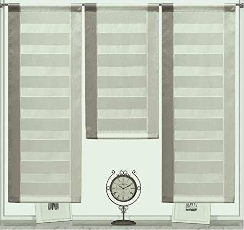 Design Mini Flächenvorhang Set braun beige 2222 | 3 Teile | Scheibengardine Gesamtbreite 90cm (3x30cm) Höhe 80/60/80cm