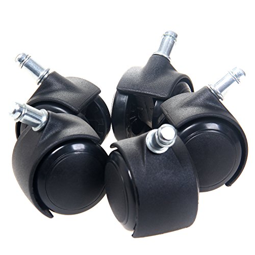 TUKA [5X Set Hartbodenrollen Bürostuhl Drehstuhl Rollen, Stuhlrollen Parkett 11 mm, Büro-Stuhl-Rollen für Hartböden, Schwarz, TKD3200 Black