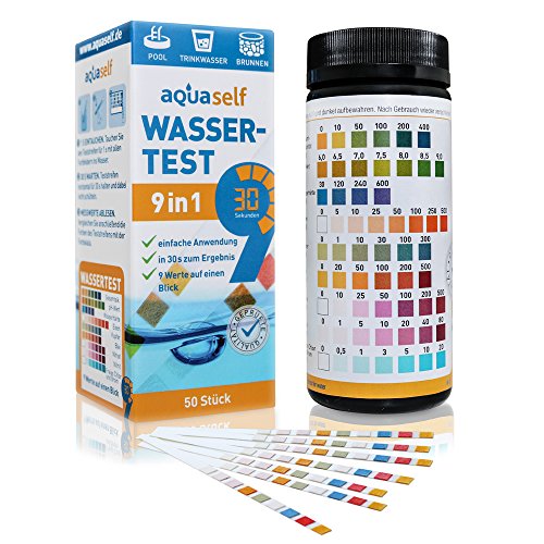aquaself 9-in-1 Wassertest – 50 Stück Trinkwasser Teststreifen zur Überprüfung der Wasserqualität - inkl. gratis E-Book