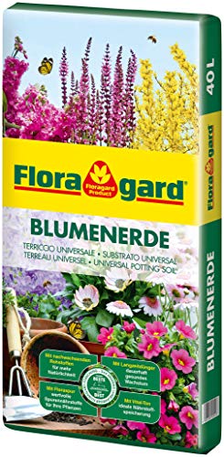Floragard Blumenerde 40 L - Universalerde für Zimmer-, Balkon- und Kübelpflanzen - mit Ton und Langzeitdünger - auch für Gartenpflanzen