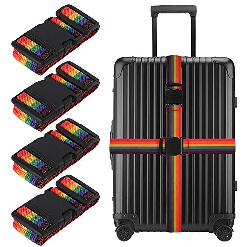 Tagaremuser 4er Pack Gepäckgurte Strapazierfähige Koffergurte Verstellbare Regenbogen-Packgurte mit Schnallenverschluss Reiseaccessoires (Regenbogen)