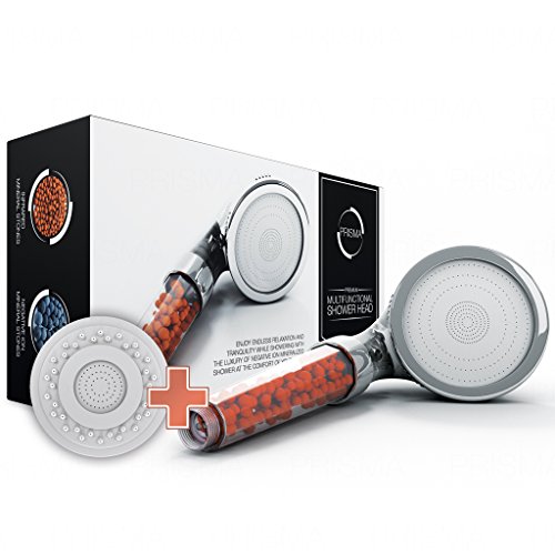 Der einzig wahre PRISMA Premium Duschkopf - Wassersparende ECO Handbrause - Brausekopf mit Druckerhöhung für mehr Wasserdruck - Regendusche und Massage Funktion - Mit Kalkfilter und Ionenfilter