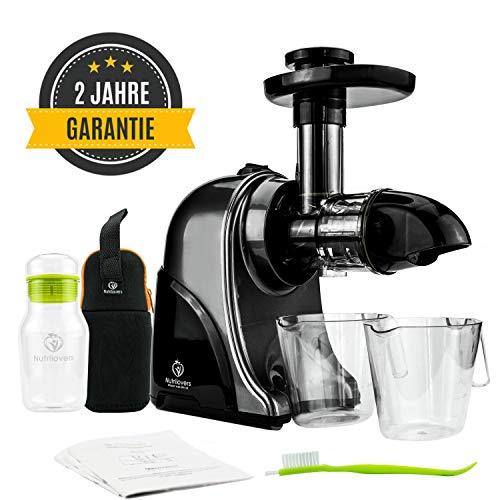 GREEN-PRESS Horizontaler Slow Juicer 60 U/min BPA-frei | Elektrischer Entsafter Gemüse und Obst | Ideal für Sellerie, Kräuter, Weizengras, Grünes Detox Säfte | Trinkflasche + Saft Rezepte