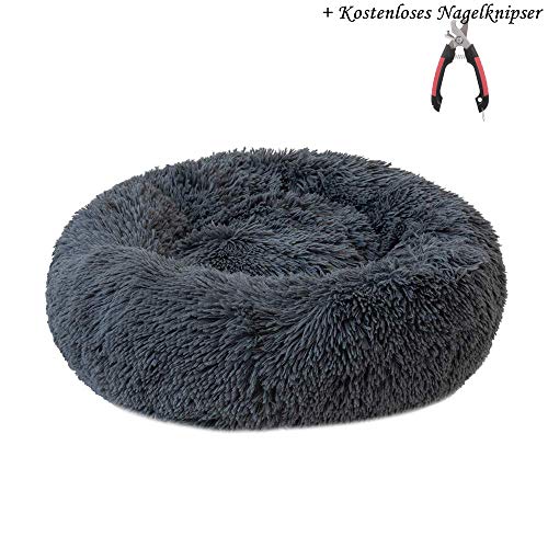 Decdeal Haustierbett Hundebett Katzenbett Rundes Plüsch Hundesofa Katzensofa Kissen in Doughnut-Form