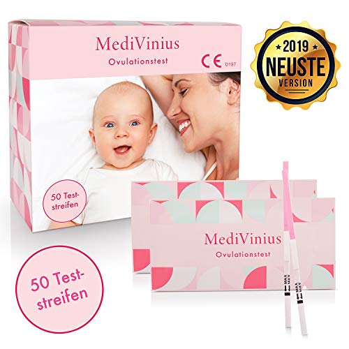 MediVinius Ovulationstest 50 Streifen - Fruchtbarkeitstest für Frauen - Eisprung Teststreifen - praktisches Eisprung Messgerät - Teststäbchen für Ovulation Tests - LH Teststreifen