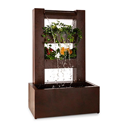 blumfeldt Lemuria • Gartenbrunnen • Zierbrunnen • Kaskadenbrunnen • Wasserkaskade über 3 Ebenen • 2 Ebenen für Pflanzschalen • 30 Watt Wasserpumpe • IPX8 Standard • braun