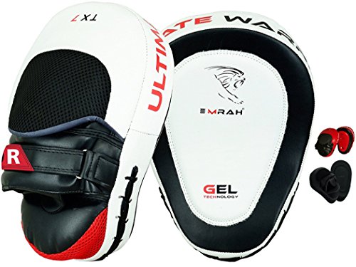 EMRAH Handpratzen Teller-Pratzen vorgekrümmt Trainerpratzen Schlagpratzen Coaching Pratzen 1 Paar Kickboxen Boxen Pratzen -X (Weiß)