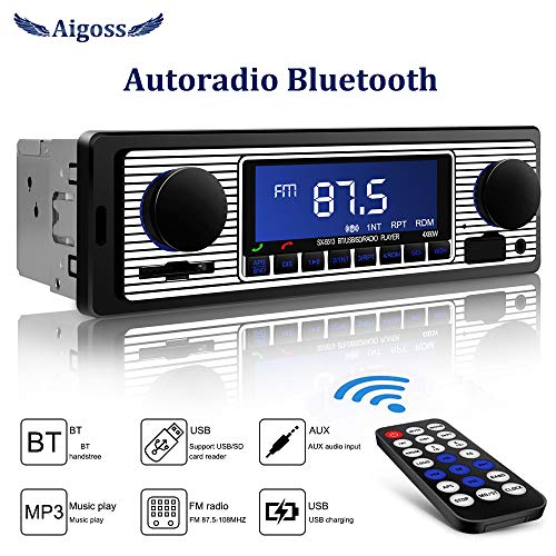 Aigoss Autoradio mit Bluetooth Freisprecheinrichtung, USB/SD/AUX / MP3-Media-Player, 4 X 60 Watt Schwarz Autoradio Drahtlose Fernbedienung Enthalten