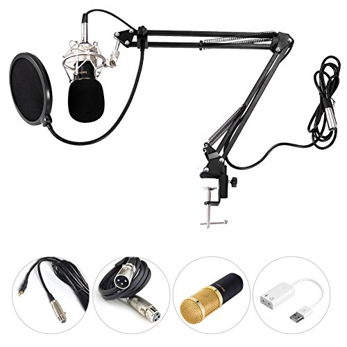 Voilamart MC-05 Mikrofon-Set Einstellbarer Mikrofonhalter Kondensator Mikrofon Kit Professional Studio Broadcast Aufnahme Kondensator Mikrofon Radaufhängung Schere Ständer Shock Mount Mic Filter Ball Schaumstoff Gap