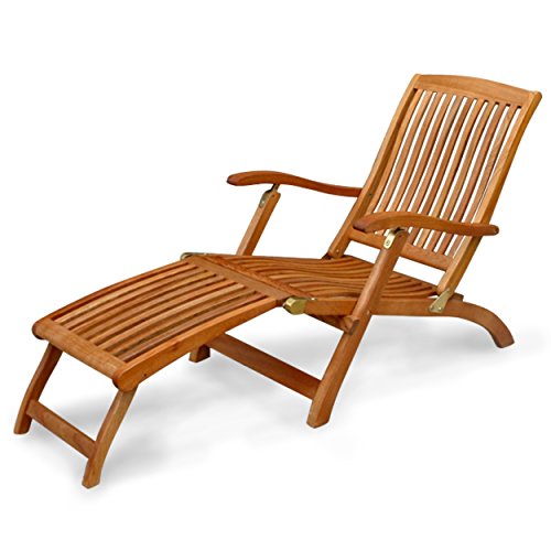 IND-70006-DC Deck Chair Sun Flair Liegestuhl Sonnenliege aus Holz ergonomisch geformt - 141 x 58 x 86 cm mit abnehmbarer Fußablage klappbar