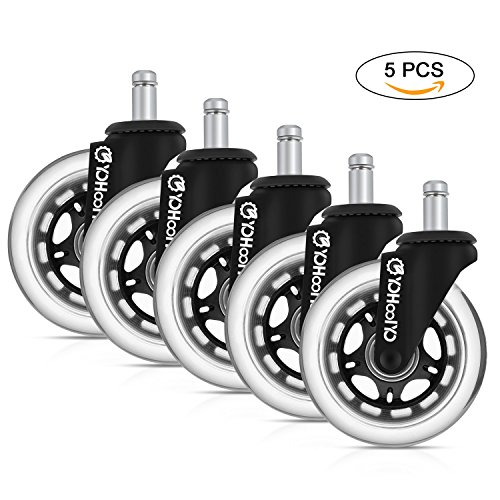 YOHOOLYO 5 Set Bürostuhlrollen Ruhiges Drehstuhlrollen Caster Räder 11x 22mm geeignet für die meisten Drehstuhlrahmen Schwarz