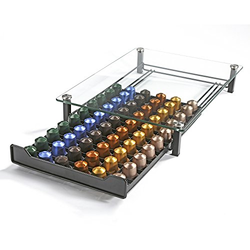 HiveNets Nespresso Kaffee Kapsel Halter Kapselständer Kapseln Hartglas Schubladen Organiser für 60 Stück