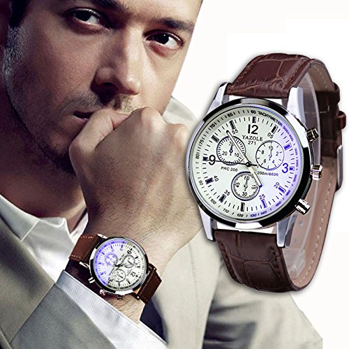 Yogogo Herren Quartz Analog Ray Armband, 1 Cent Artikel Armbanduhr | Lederband | Dekoration | Sportuhr | Geschenk | Alugehäuse | Quarzwerk | 24cm Bandlänge (Braun 1)