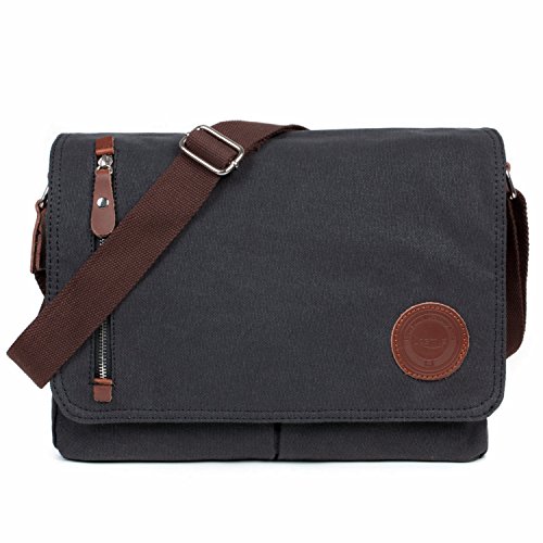 LOSMILE Unisex Vintage Canvas Umhängetasche Schultertasche Messenger Bag für Arbeit Uni Reise Sport,Herren Retro Canvas Freizeit Handtasche. (Schwarz)