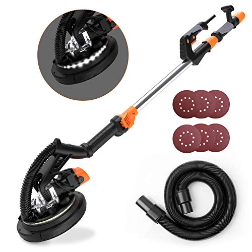 Trockenbauschleifer, Tacklife Wandschleifer 710W, Ø 228.6 mm, inkl. LED, Drehzahlreglung, Absaugadapter, Teleskopierbar (30-40cm), 4.5m Kabel, Langhalssschleifer mit 6 Klett-Schleifscheiben/PDS01A