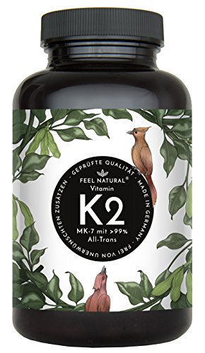 Vitamin K2 MK7-365 Kapseln. Hochdosiert mit 200µg (mcg) je Kapsel. 99% All-Trans, aus Fermentation. Aktionspreis. Laborgeprüft, ohne Zusätze wie Magnesiumstearat. Vegan, hergestellt in Deutschland
