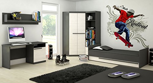 Jugendzimmer Komplett - Set A Sidi, 5-teilig, Farbe: Grau / Kiefer Weiß