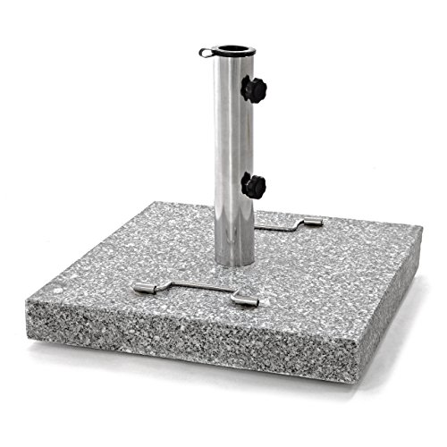Nexos Sonnenschirmständer 30kg polierter Granit Edelstahl eckig 45 x 45 cm Schirmständer mit Griff und Rollen