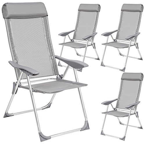 TecTake 4er Set Aluminium Klappstuhl Gartenstuhl verstellbar mit Armlehnen grau