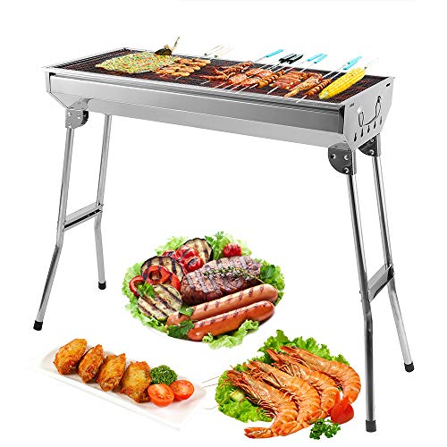 Uten BBQ Grill Picknickgrill Tragbarer Klappgrill Rost Holzkohlegrill Edelstahl Barbecue Holzkohle Grill Für BBQ Party Garten Camping 74X33CM Grillfläche-groß
