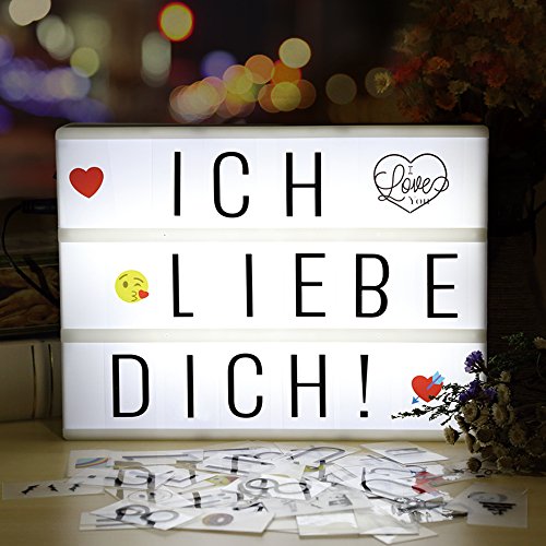 Lightbox, Lichtbox, infinitoo led Leuchtkasten A4 mit 196 buchstaben und 28 weiß Symbole 55 bunten emoji für Innenbeleuchtung Deko, stimmung beleuchtung, Nachtorientierungslicht, Party und Haus Deko
