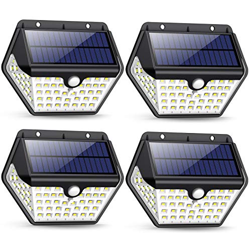 Solarlampen für Außen mit Bewegungsmelder,【2019 Neuestes Modell 60 LED-800 Lumen】iPosible Solarleuchte Aussen 2000mAh Solar Wasserdichte Wandleuchte Solar Aussenleuchte Solarlicht für Garten- 4 Stück