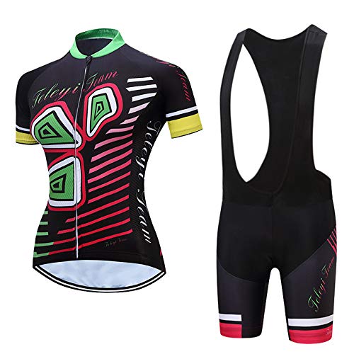 Lgwj Damen Triathlonanzug Kurzarm Trisuit Bekleidung mit wasserdichtem Innenpolster,A-L