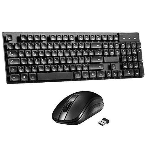 Tastatur Maus Set Kabellose, TOPELEK Wireless Tastatur und Maus Set, 2.4G Tastatur Kabellos mit 3 Stufige DPI Mute Funkmaus, Wassertropfen Tastenkappen und 2 in 1 Nano USB Empfänger für Computer, Desktop Laptop Notebook PC Apple Mac OS Windows Linus, Schwarz