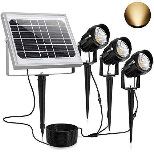 CLY Solarstrahler,Solarleuchten Garten,3Stück Gartenleuchte Solar 450LM LED Strahler Außen,IP66 Wasserdicht LED Solarlampe, 3*1.5W Warmweiß Spotbeleuchtung für Outdoor Rasen Hof Veranda Terrasse Weg