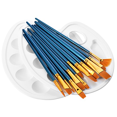 LiSmile 12 Künstlerpinsel , 2 Mischpalette, Premium Nylon Pinsel für Aquarell, Acryl & Ölgemälde usw. Perfektes Pinsel Set für Anfänger, Kinder, Künstler und Gemälde Liebhaber
