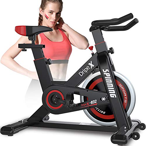 Dripex Ergometer Heimtrainer Fahrrad Fitness Bikes, Studioqualität mit Pulsmesser, Stufenlose Widerstandseinstellung, großes Trägheitsschwungrad, Benutzergewicht bis 150kg