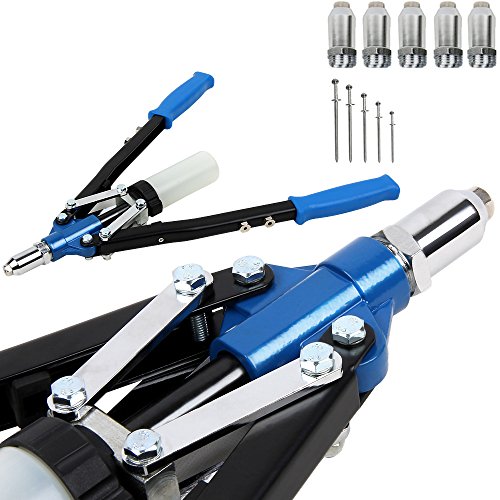 Nietzange Set inkl. 5 Mundstücke + Schraubenschlüssel inkl. 75 Nieten Auffangbehälter - Blindnietzange Hebelnietzange Nietzenzange Nietgerät Poppnietzange