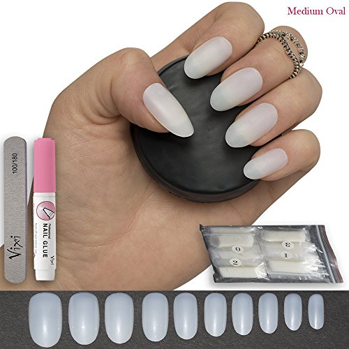 600 Stück Ovale Nägel 10 Größen – Fake Nail Tipps Short Medium Full, natur blickdicht Acryl Falsche Nägel für Nail-Salons und DIY Nail Art –-inklusive Kleber