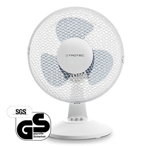 TROTEC TVE 10 Tischventilator Automatische 80°-Oszillation mit Abschaltfunktion Tisch Ventilator mit 2 Geschwindigskeitsstufen 25W geringes Betriebsgeräusch weiß, Ø 23 cm
