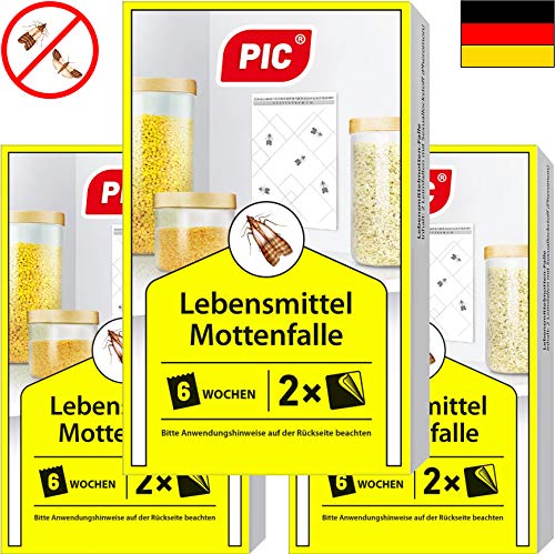 PIC Lebensmittel-Mottenfalle - Dreierpack = 6 Stück - Mittel zur Bekämpfung und Schutz vor Motten in der Küche und Lagerräumen